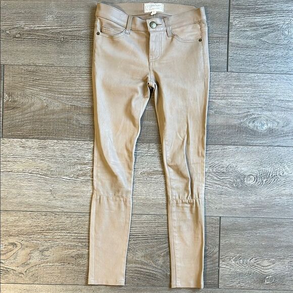 Current/Elliott Tan Mid Rise Skinny Leather Pants Ankle Length w Stretch - Picture 1 of 5